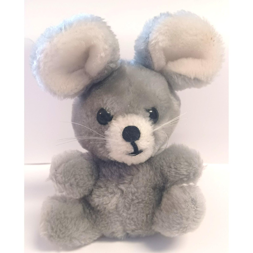 Vintage 1979 Dakin Gray Mouse Plush Stuffed Animal Toy Big White Round Ears 6"